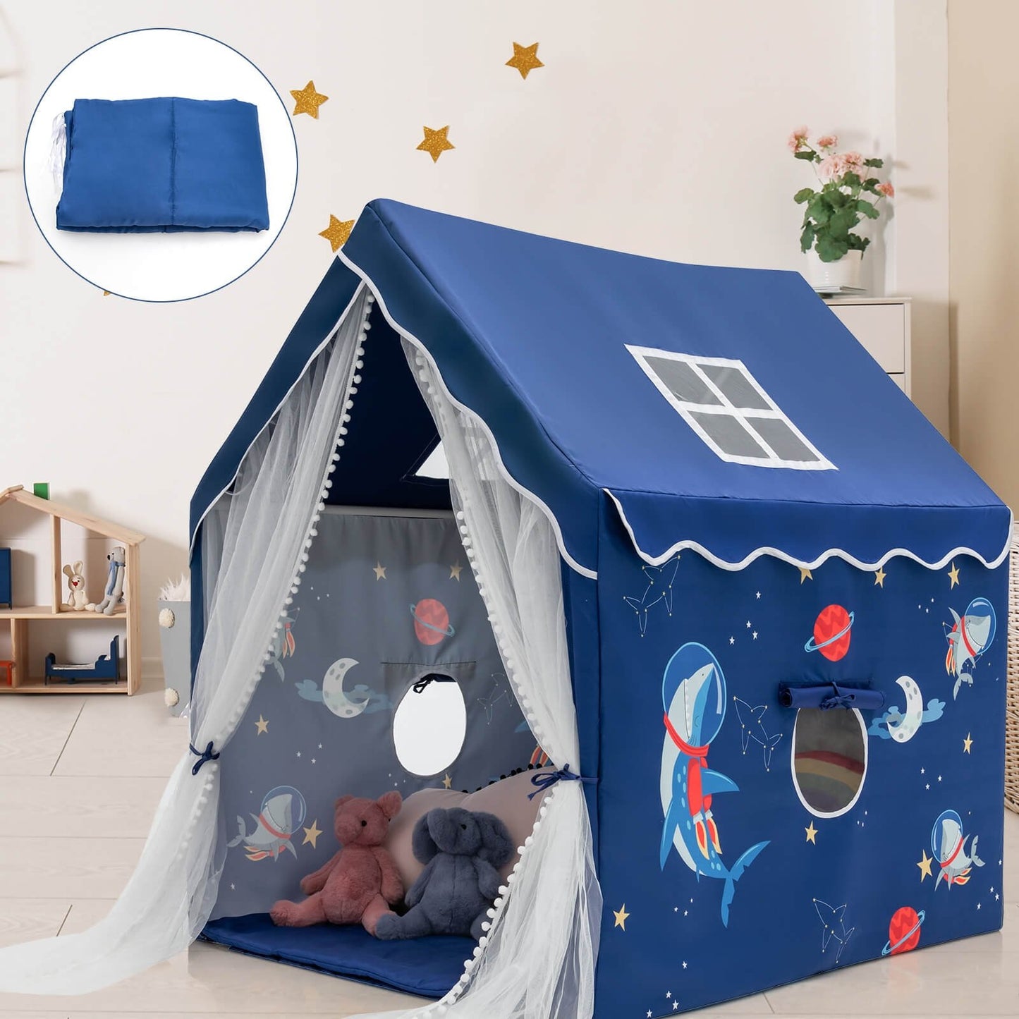 Large Kids Play Tent with Removable Cotton Mat, Blue - Gallery Canada
