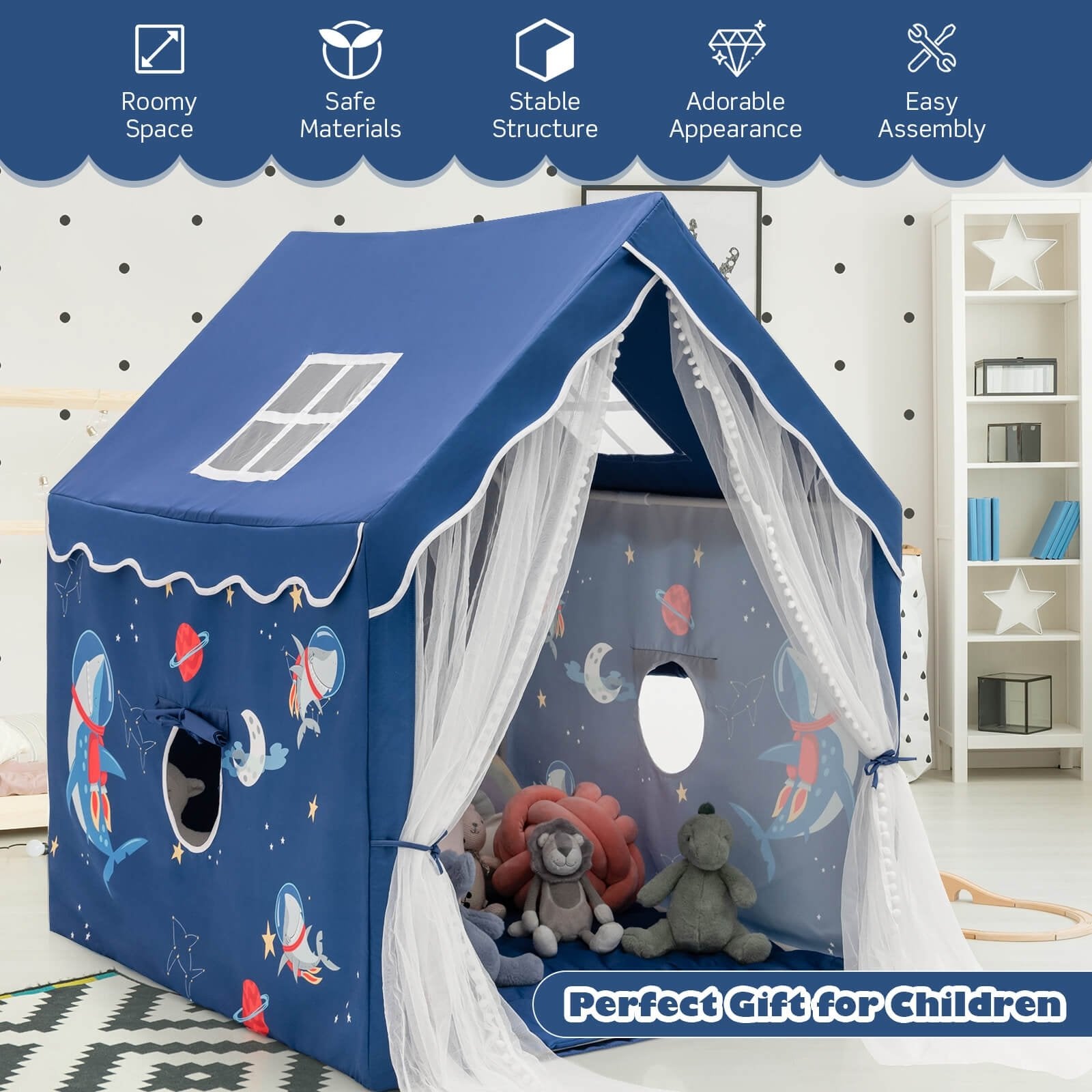 Large Kids Play Tent with Removable Cotton Mat, Blue Play Tents & Playhouse   at Gallery Canada