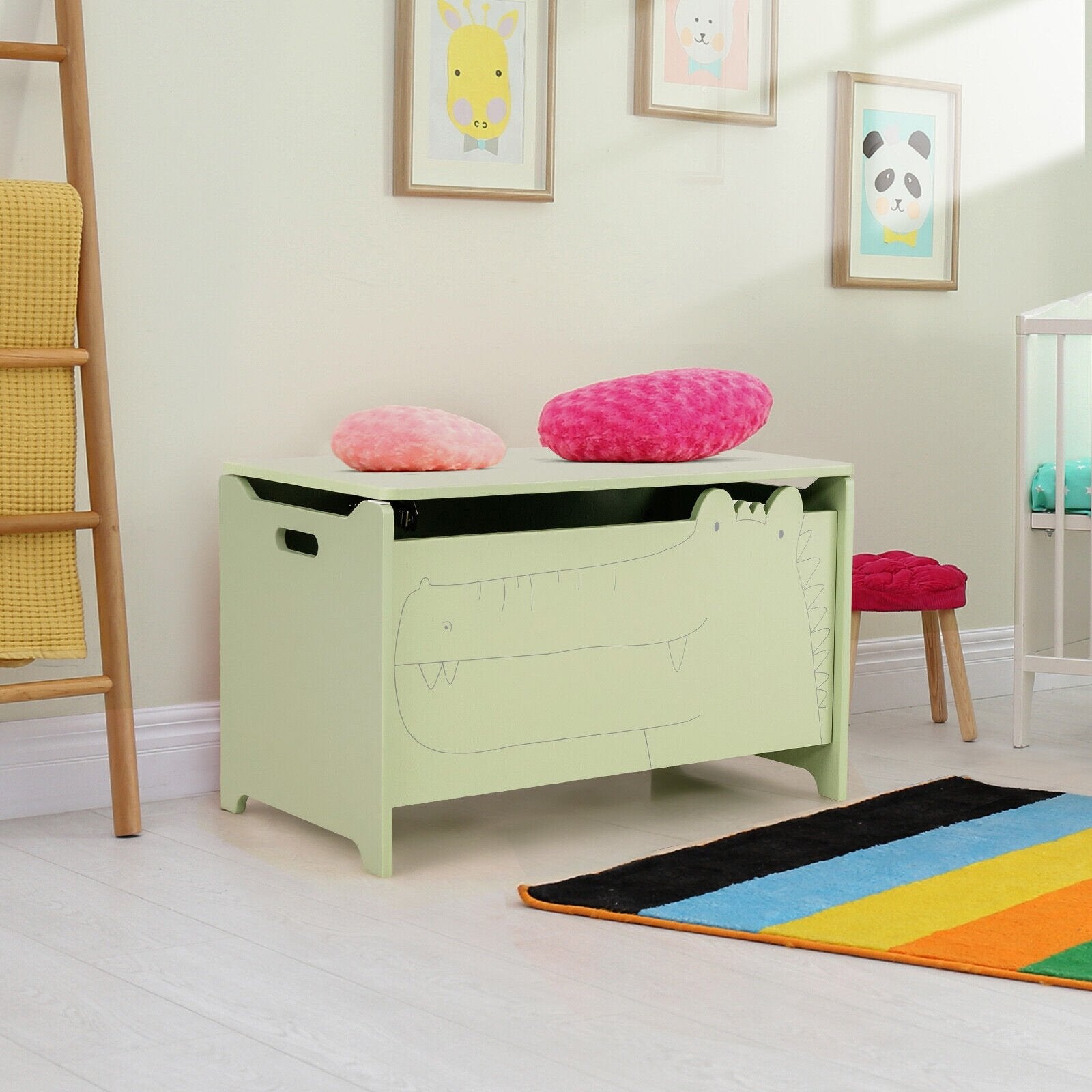 Wooden Kids Toy Box with Safety Hinge, Green Kids Storage   at Gallery Canada