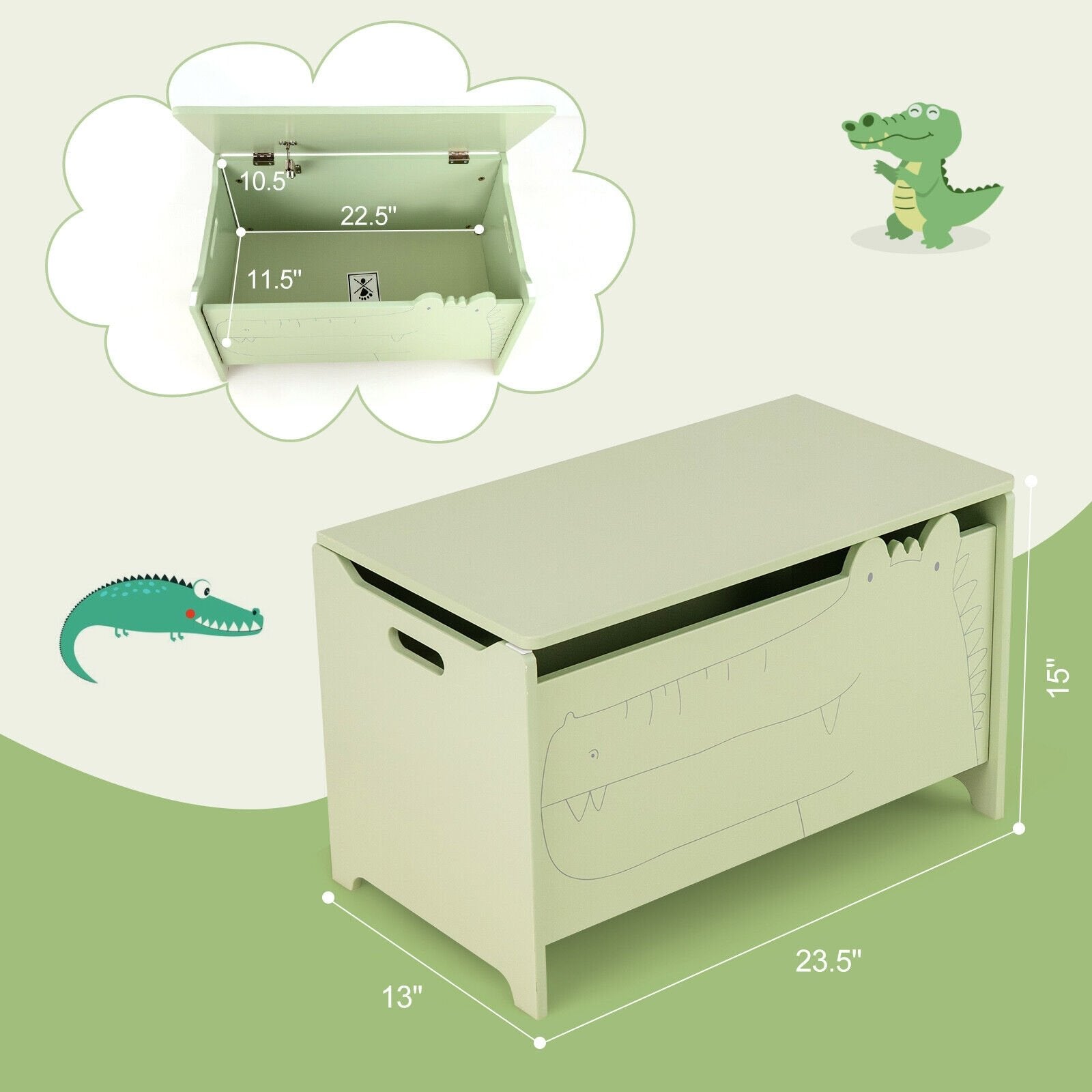 Wooden Kids Toy Box with Safety Hinge, Green Kids Storage   at Gallery Canada