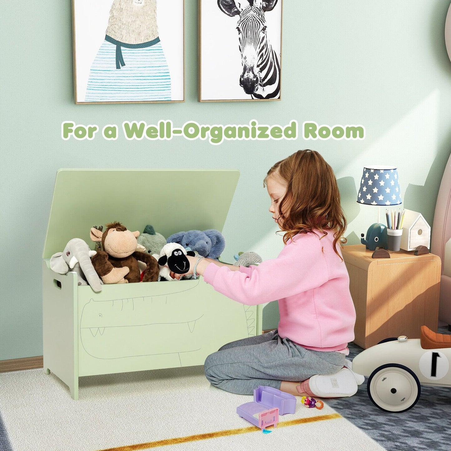 Wooden Kids Toy Box with Safety Hinge, Green Kids Storage   at Gallery Canada