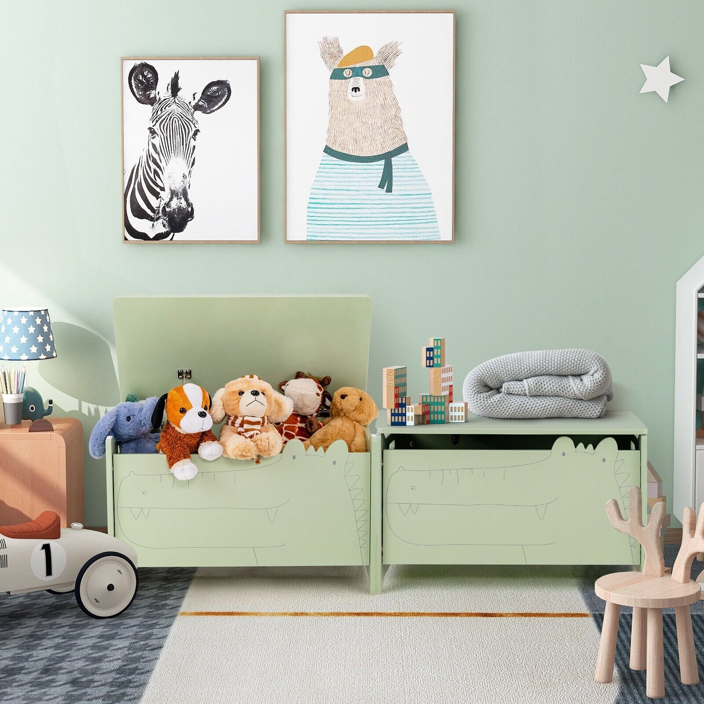 Wooden Kids Toy Box with Safety Hinge, Green Kids Storage   at Gallery Canada