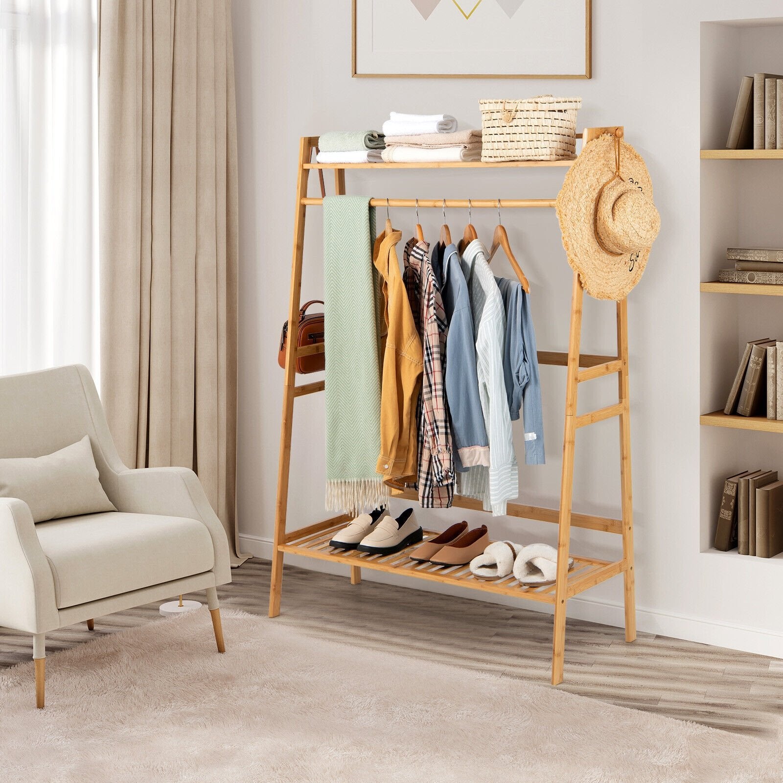 Bamboo Clothing Rack with Storage Shelves, Natural Coat Racks & Hall Trees   at Gallery Canada