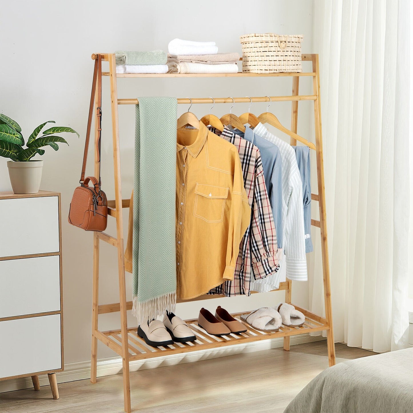 Bamboo Clothing Rack with Storage Shelves, Natural Coat Racks & Hall Trees   at Gallery Canada