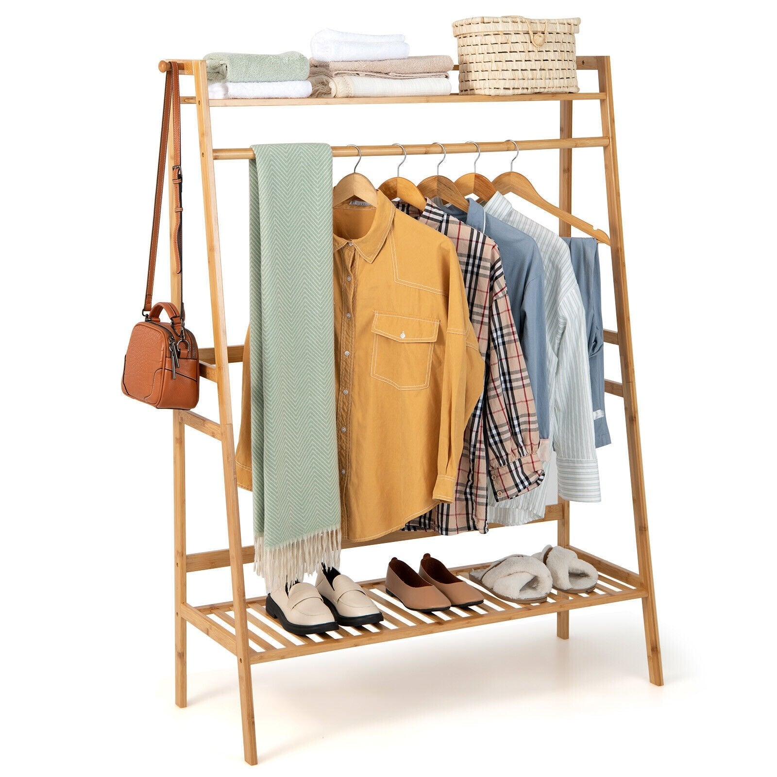 Bamboo Clothing Rack with Storage Shelves, Natural Coat Racks & Hall Trees   at Gallery Canada