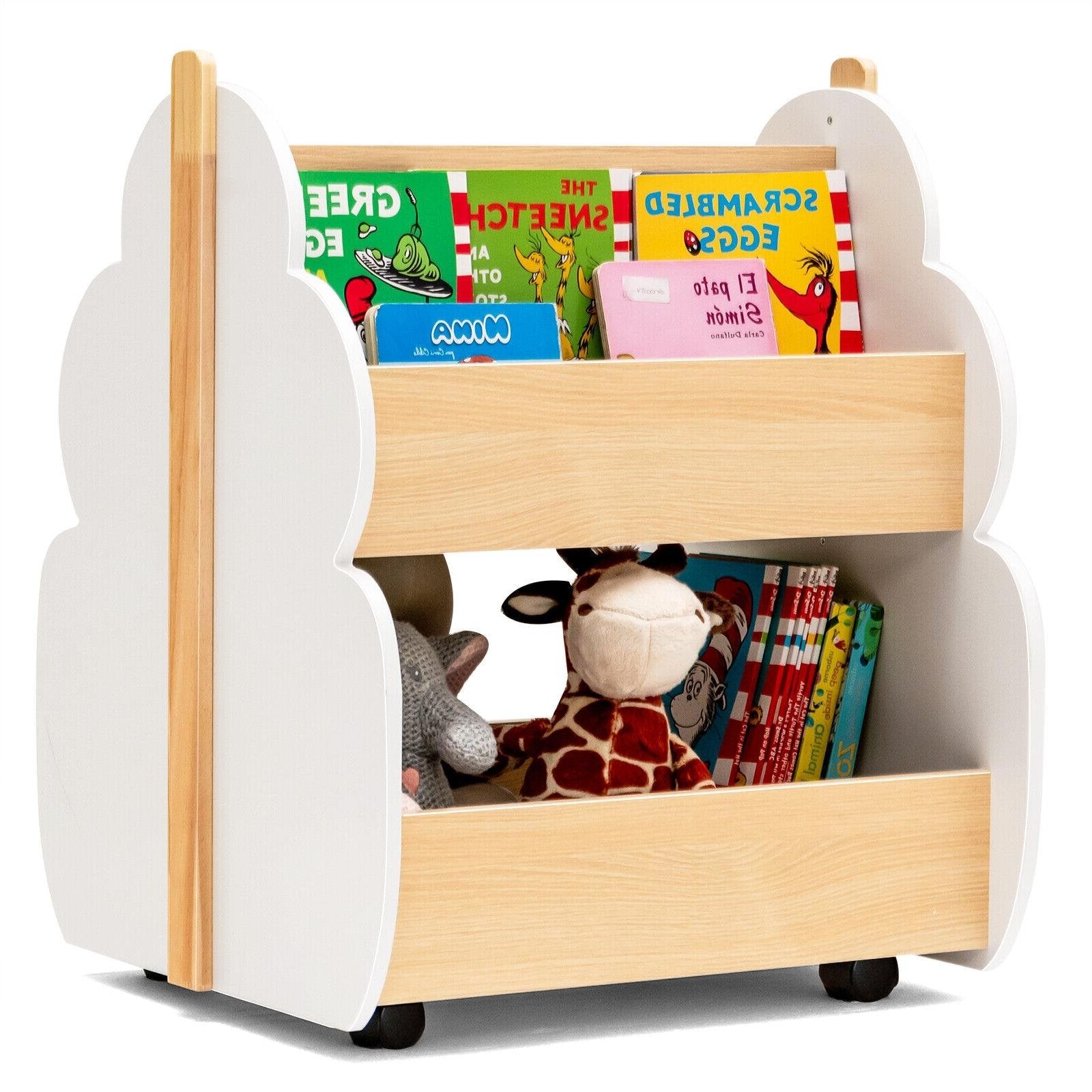 Kids Wooden Bookshelf with Universal Wheels, White Kids Storage   at Gallery Canada