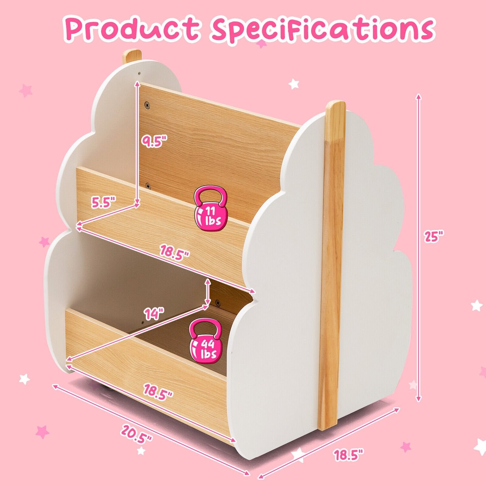 Kids Wooden Bookshelf with Universal Wheels, White Kids Storage   at Gallery Canada