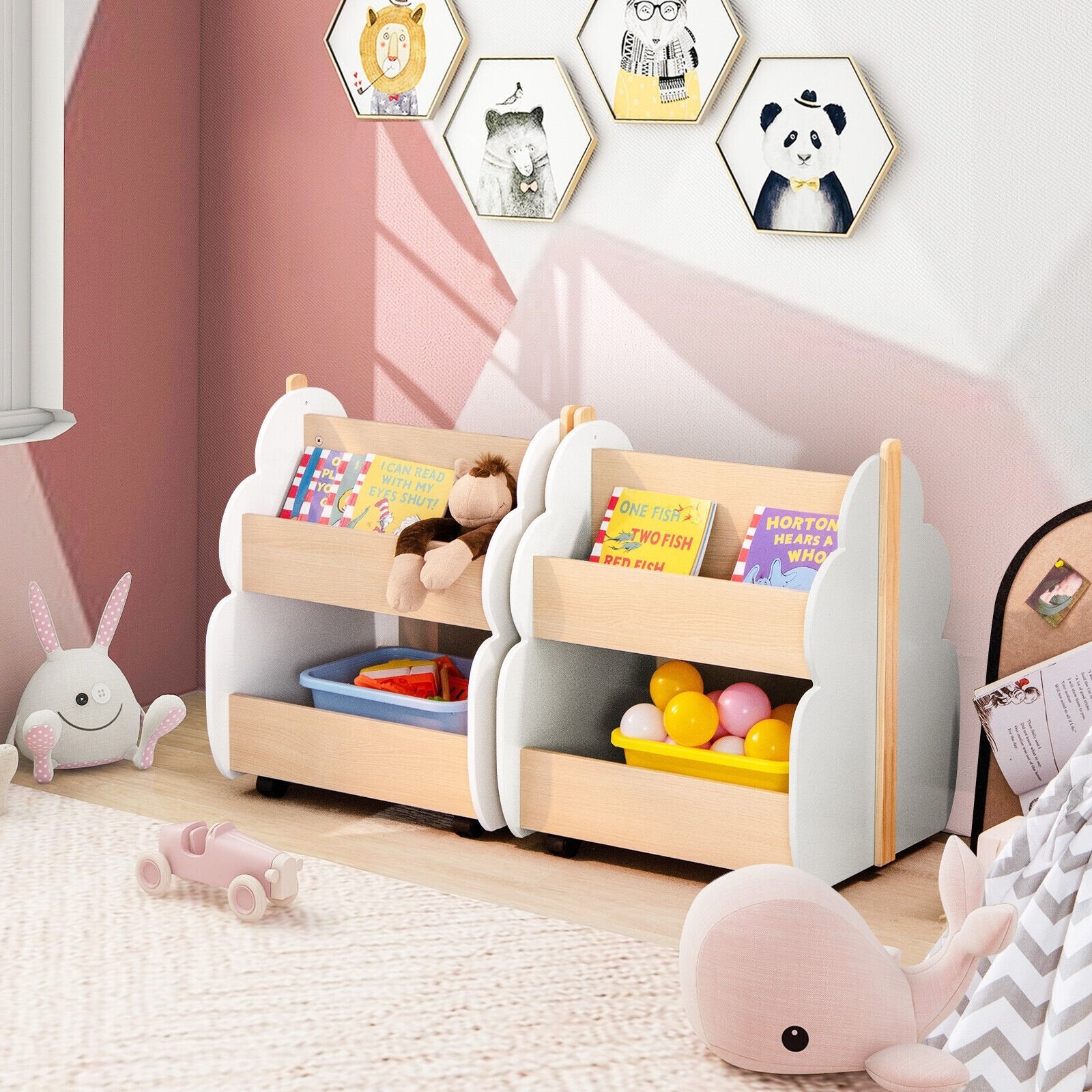 Kids Wooden Bookshelf with Universal Wheels, White Kids Storage   at Gallery Canada