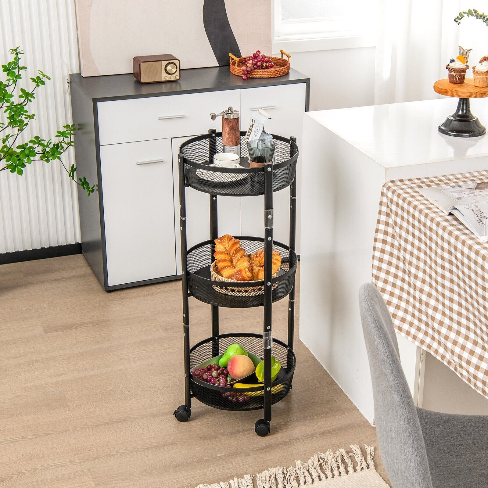 3-Tier Rotating 1-Second folding Storage Rack Metal-Round, Black Kitchen Islands & Carts   at Gallery Canada