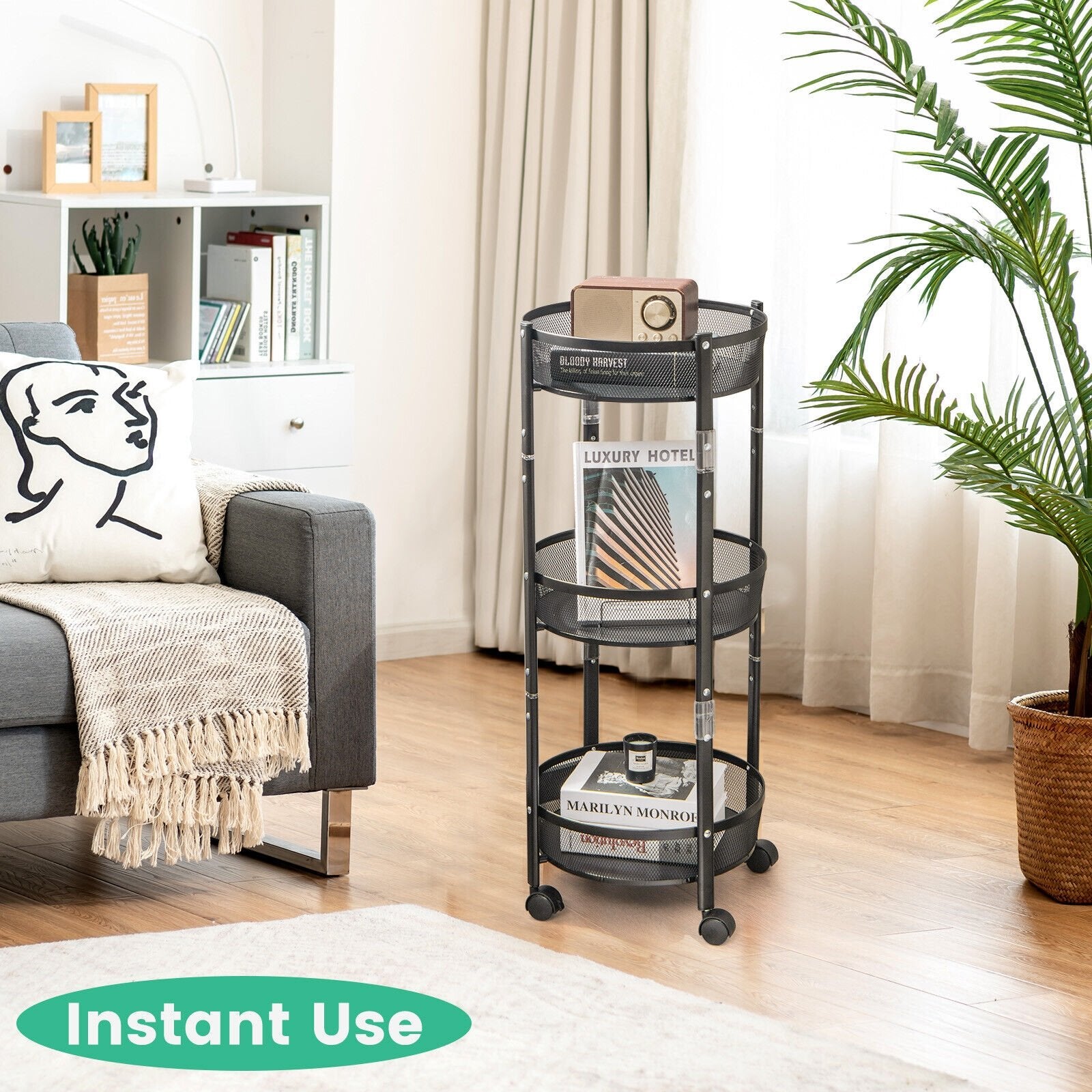 3-Tier Rotating 1-Second folding Storage Rack Metal-Round, Black Kitchen Islands & Carts   at Gallery Canada