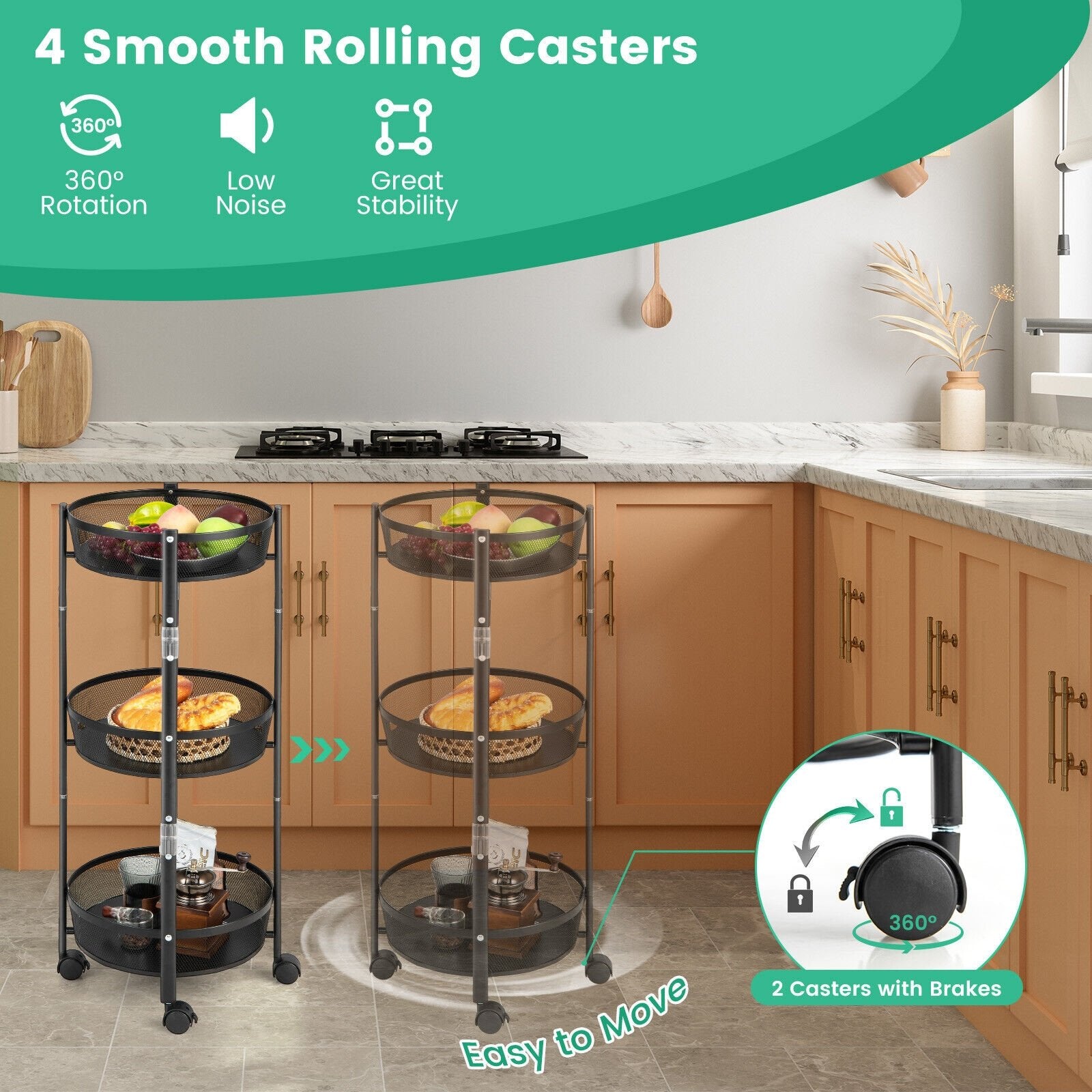 3-Tier Rotating 1-Second folding Storage Rack Metal-Round, Black Kitchen Islands & Carts   at Gallery Canada