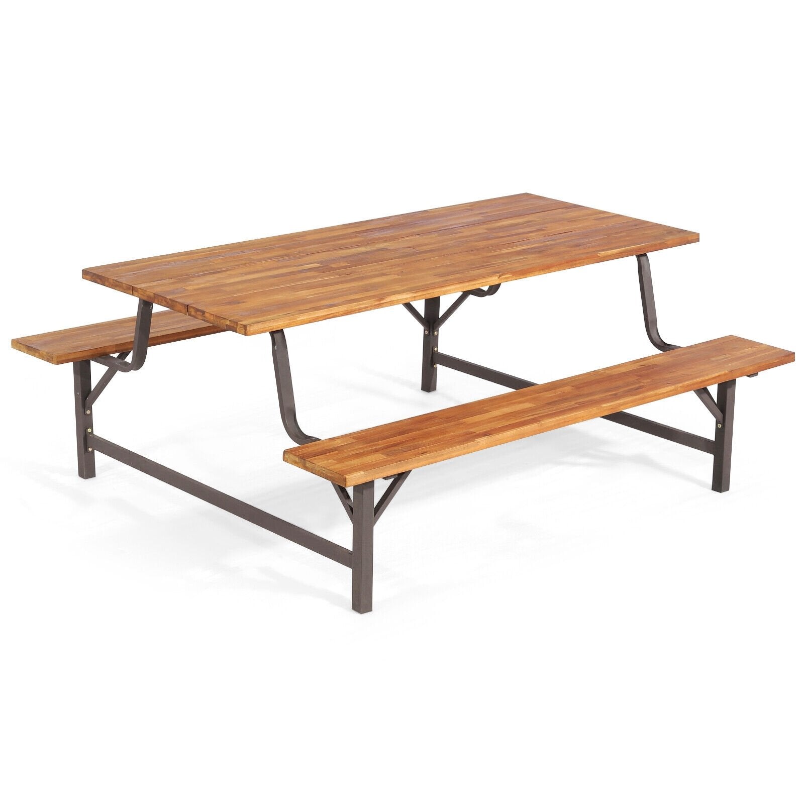 6-Person Outdoor Picnic Table and Bench Set with 2 Inch Umbrella Hole, Natural Picnic Tables   at Gallery Canada