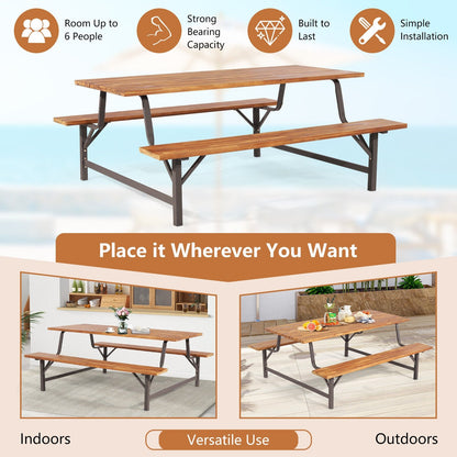 6-Person Outdoor Picnic Table and Bench Set with 2 Inch Umbrella Hole, Natural Picnic Tables   at Gallery Canada