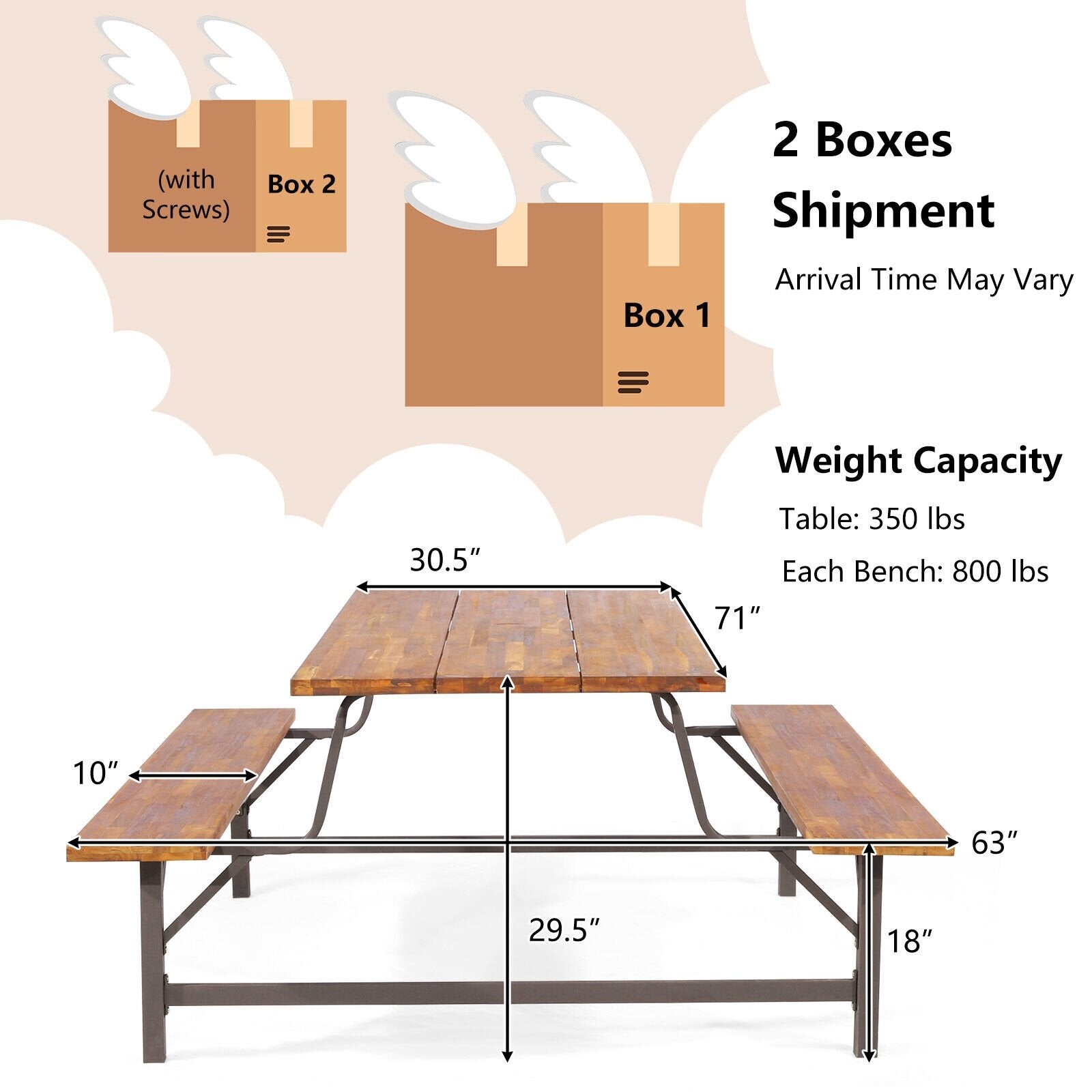 6-Person Outdoor Picnic Table and Bench Set with 2 Inch Umbrella Hole, Natural Picnic Tables   at Gallery Canada