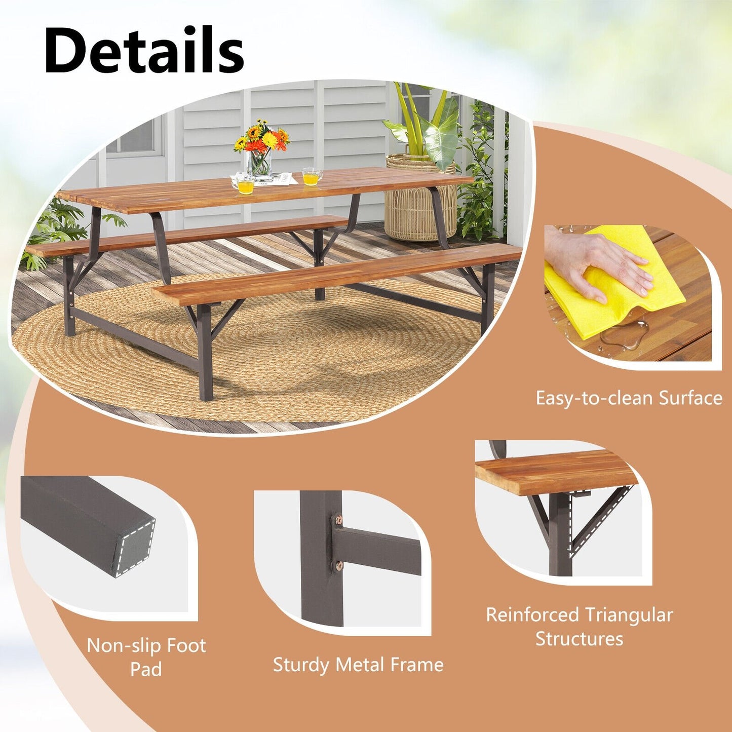 6-Person Outdoor Picnic Table and Bench Set with 2 Inch Umbrella Hole, Natural Picnic Tables   at Gallery Canada