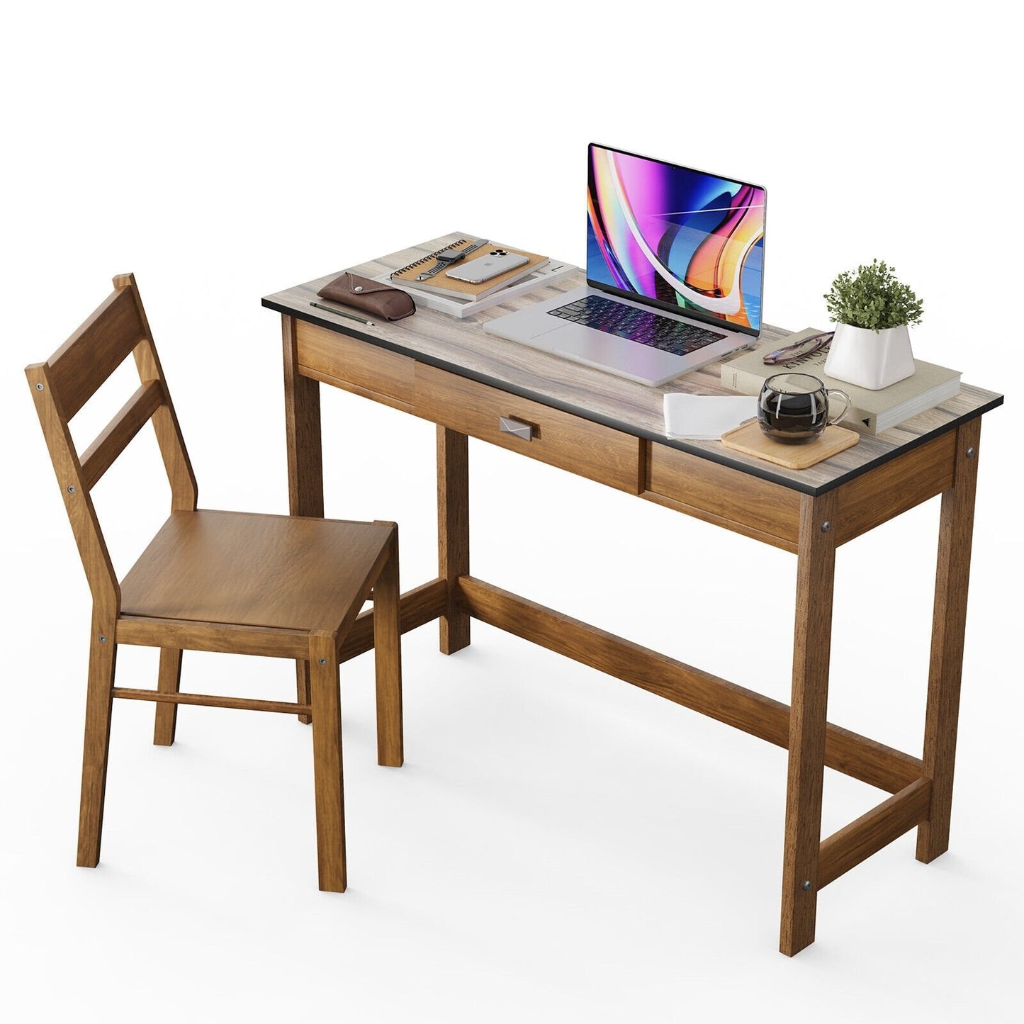 Kids Desk and Chair Set with Drawer, Walnut - Gallery Canada