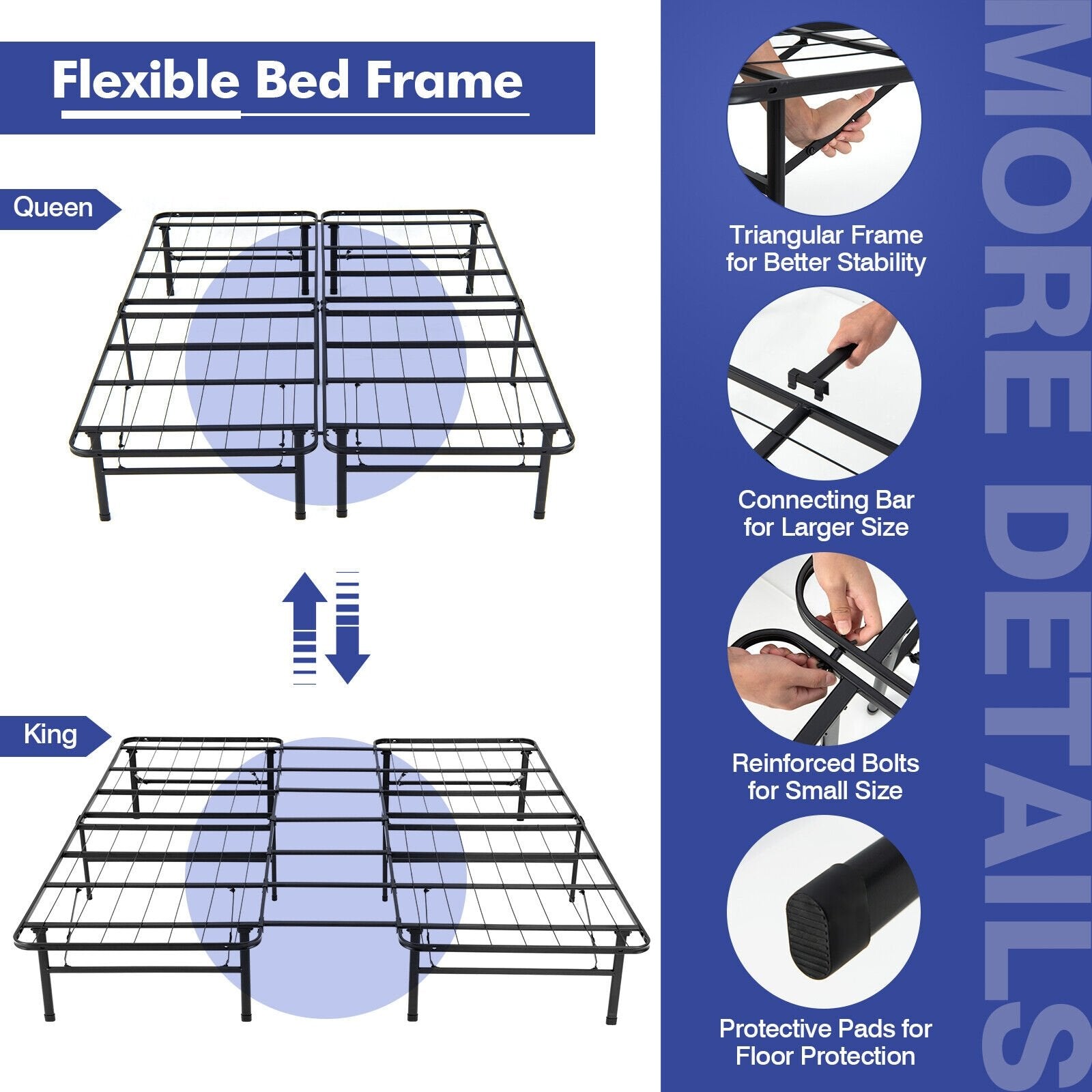 Queen/King Size Folding Steel Platform Bed Frame for Kids and Adults-King Size, Black Folding Beds   at Gallery Canada