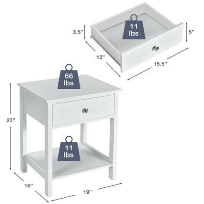 Wooden Storage Shelf with Drawer for Bedroom and Living Room, White Nightstands   at Gallery Canada