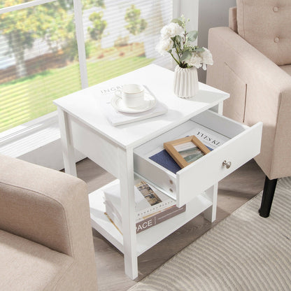 Wooden Storage Shelf with Drawer for Bedroom and Living Room, White Nightstands   at Gallery Canada