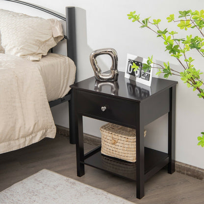 Wooden Storage Shelf with Drawer for Bedroom and Living Room, Black Nightstands   at Gallery Canada