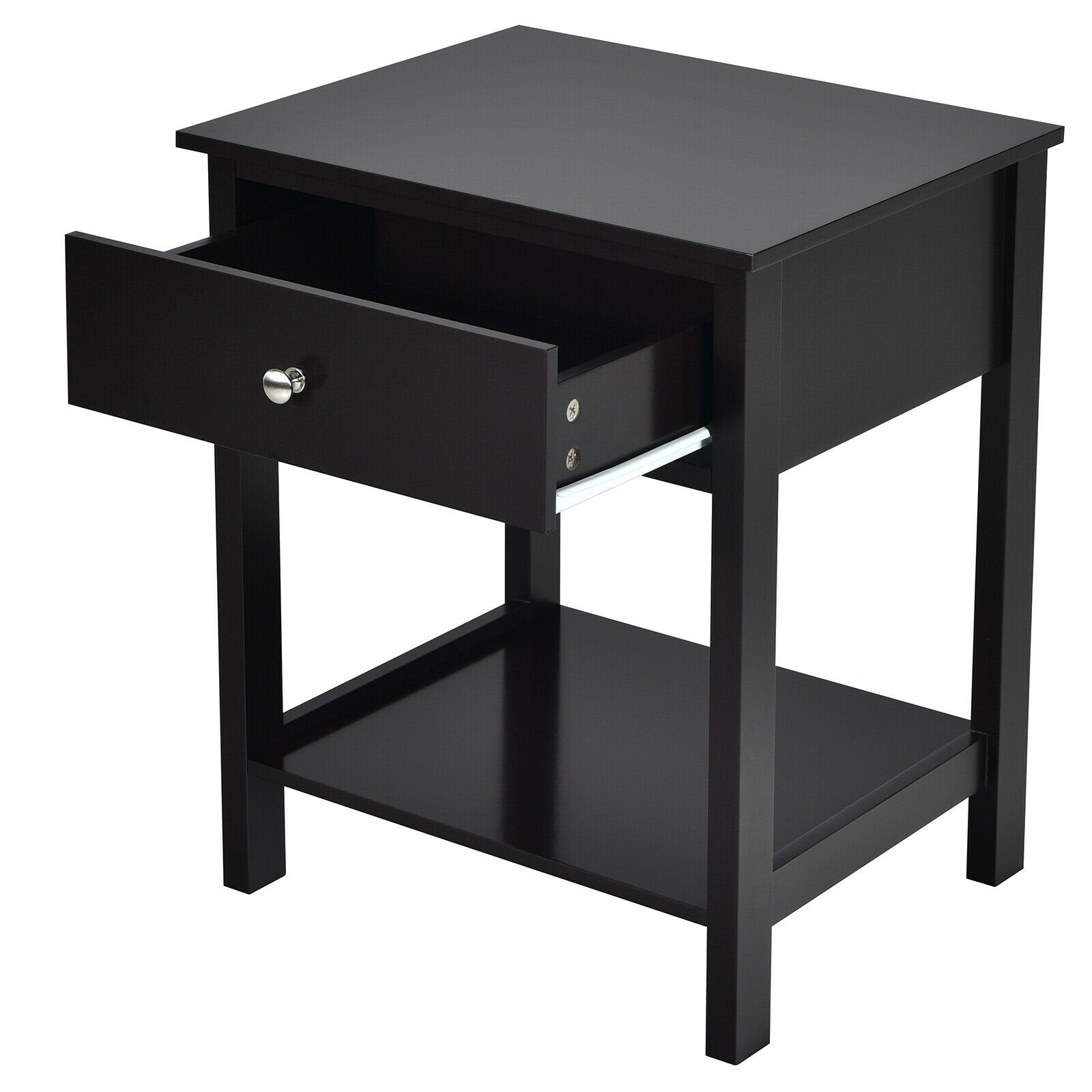 Wooden Storage Shelf with Drawer for Bedroom and Living Room, Black Nightstands   at Gallery Canada