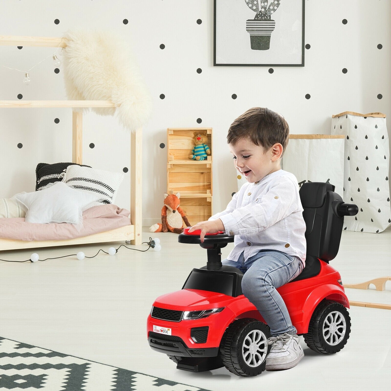 Honey Joy 3 in 1 Ride on Push Car Toddler Stroller Sliding Car with Music, Red Push & Pedal Ride On Toys   at Gallery Canada