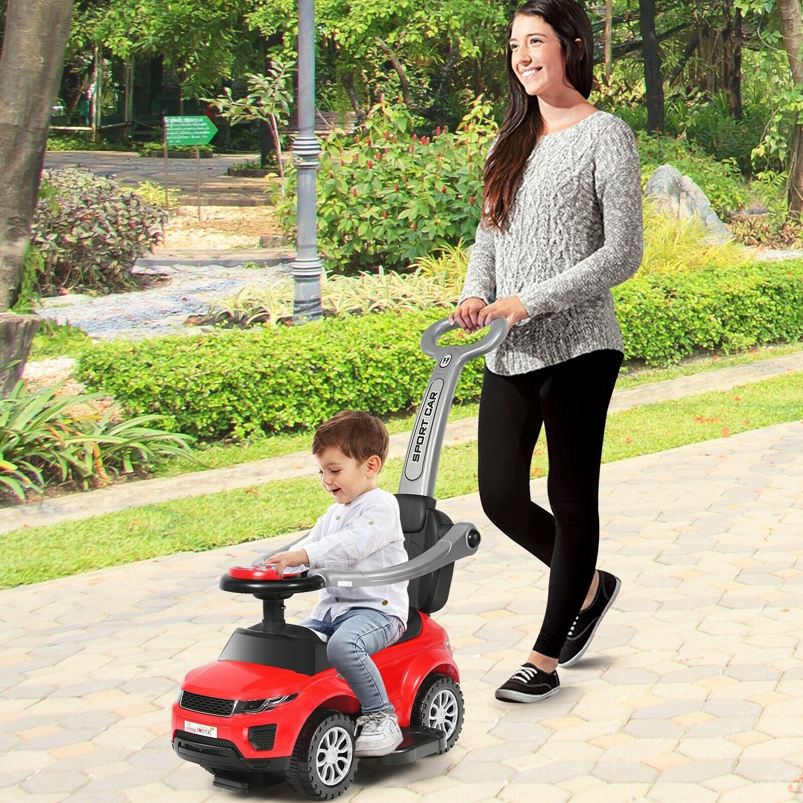 Honey Joy 3 in 1 Ride on Push Car Toddler Stroller Sliding Car with Music, Red Push & Pedal Ride On Toys   at Gallery Canada