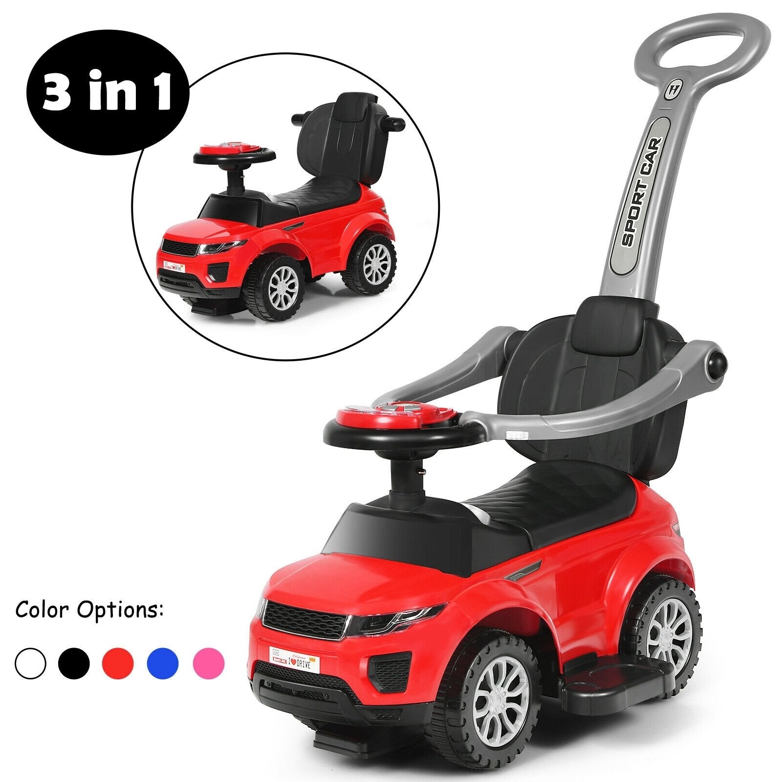 Honey Joy 3 in 1 Ride on Push Car Toddler Stroller Sliding Car with Music, Red Push & Pedal Ride On Toys   at Gallery Canada