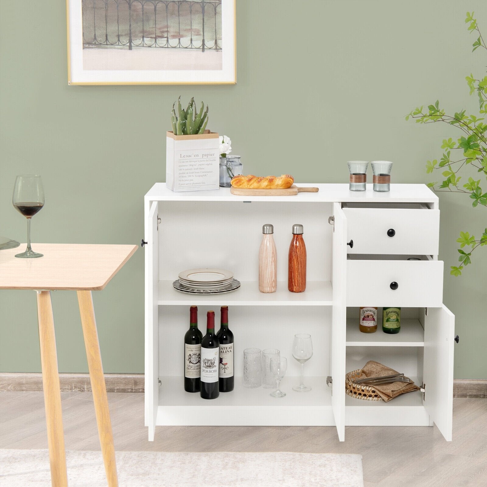 Modern Buffet Sideboard with 2 Pull-out Drawers and Adjustable Shelf for Kitchen, White Sideboards Cabinets & Buffets   at Gallery Canada