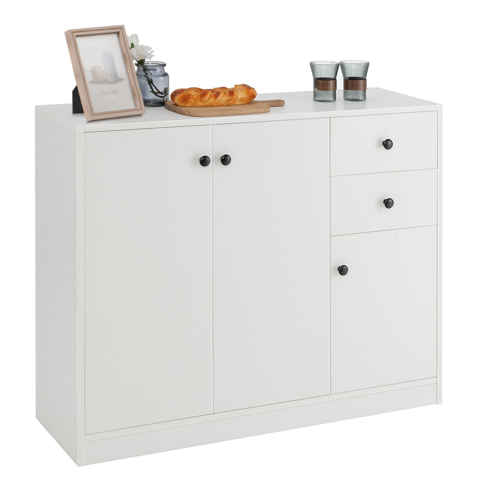 Modern Buffet Sideboard with 2 Pull-out Drawers and Adjustable Shelf for Kitchen, White Sideboards Cabinets & Buffets   at Gallery Canada