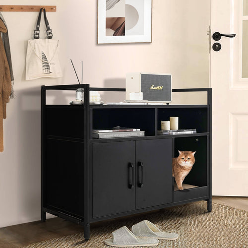 Hidden Cat Washroom with Double Doors and Scratch Cardboard, Black