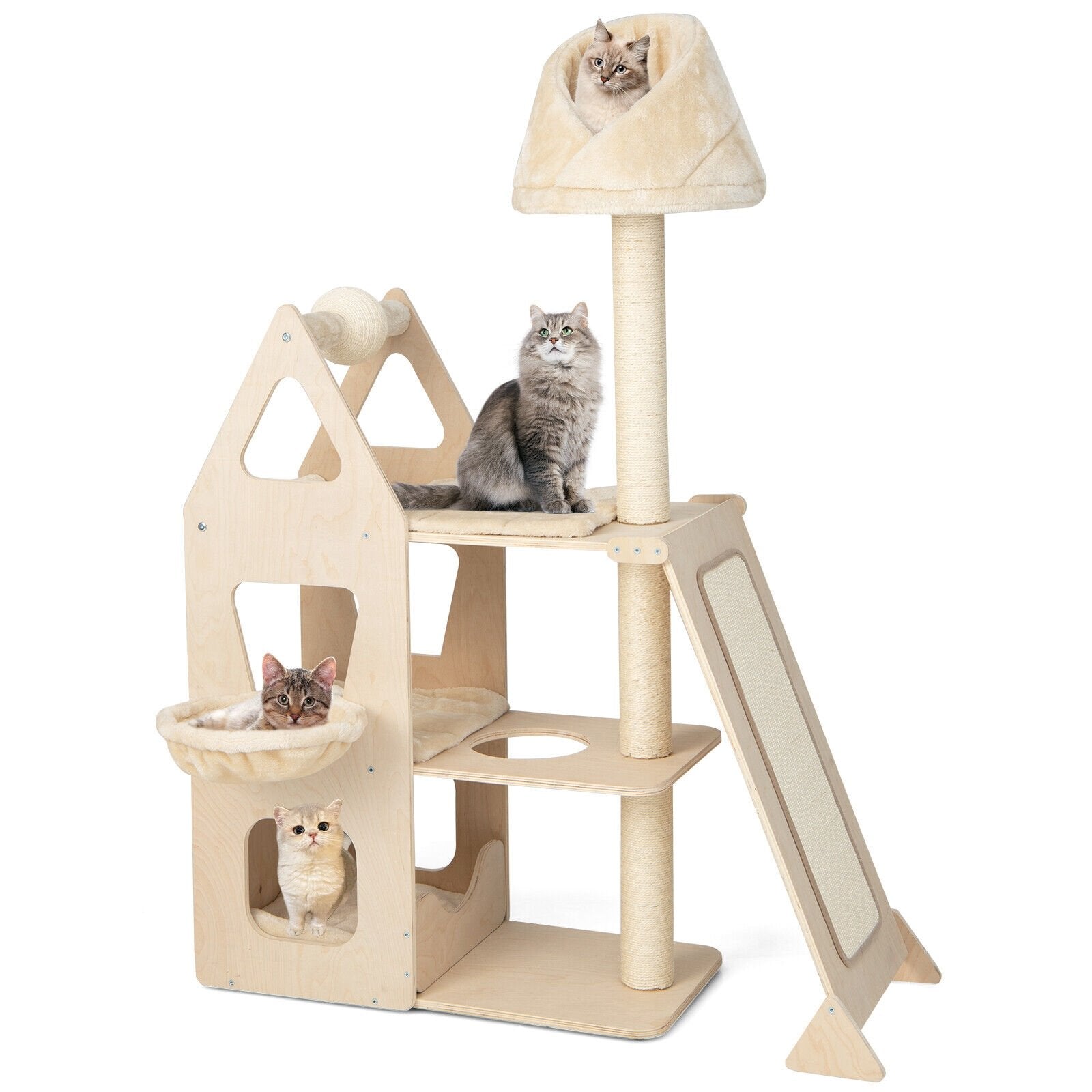 Multi-Level Cat Tree with Sisal Scratching Post, Beige Cat Trees Condos & Scratchers   at Gallery Canada