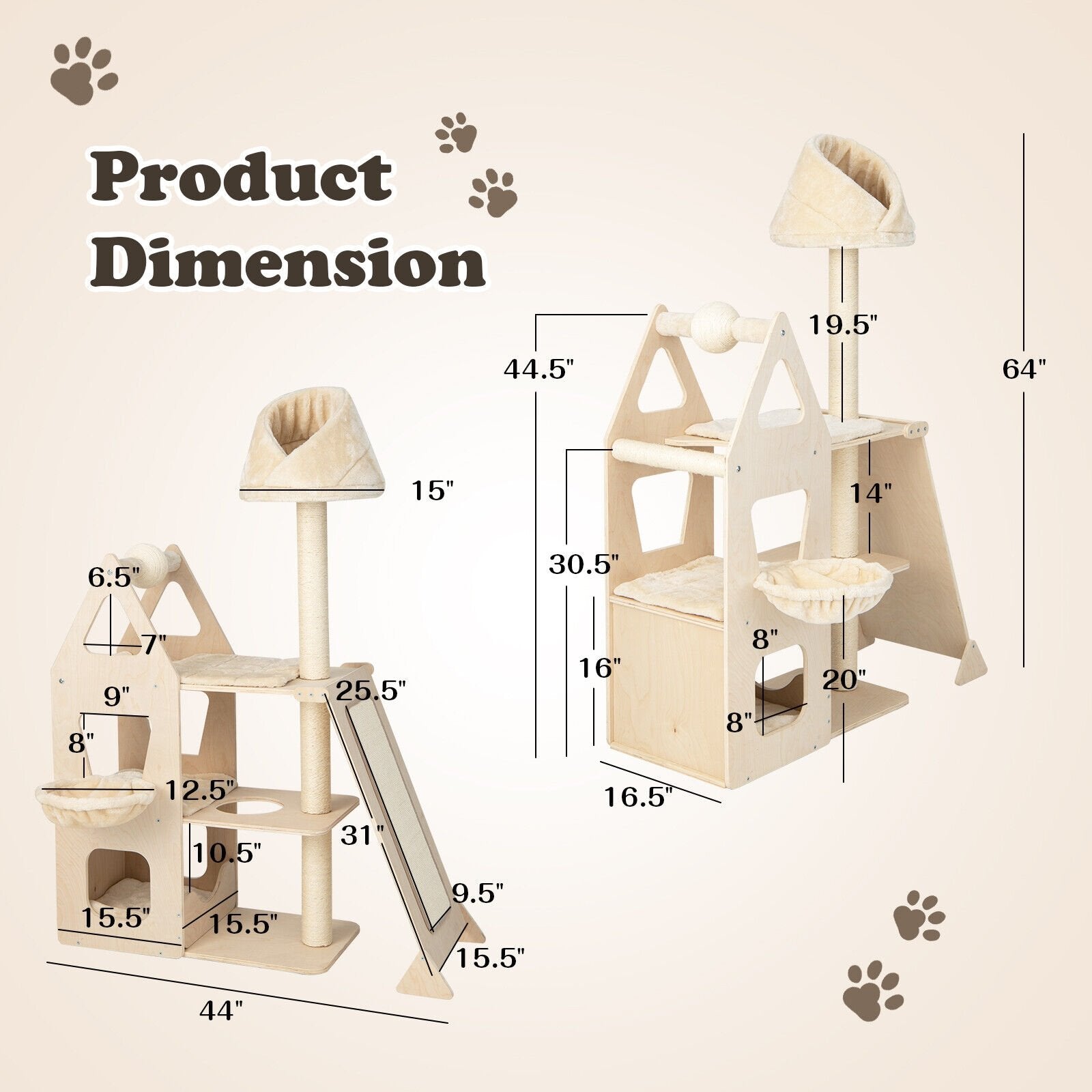 Multi-Level Cat Tree with Sisal Scratching Post, Beige Cat Trees Condos & Scratchers   at Gallery Canada