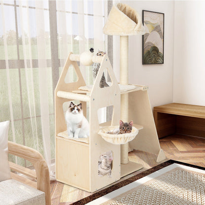 Multi-Level Cat Tree with Sisal Scratching Post, Beige Cat Trees Condos & Scratchers   at Gallery Canada