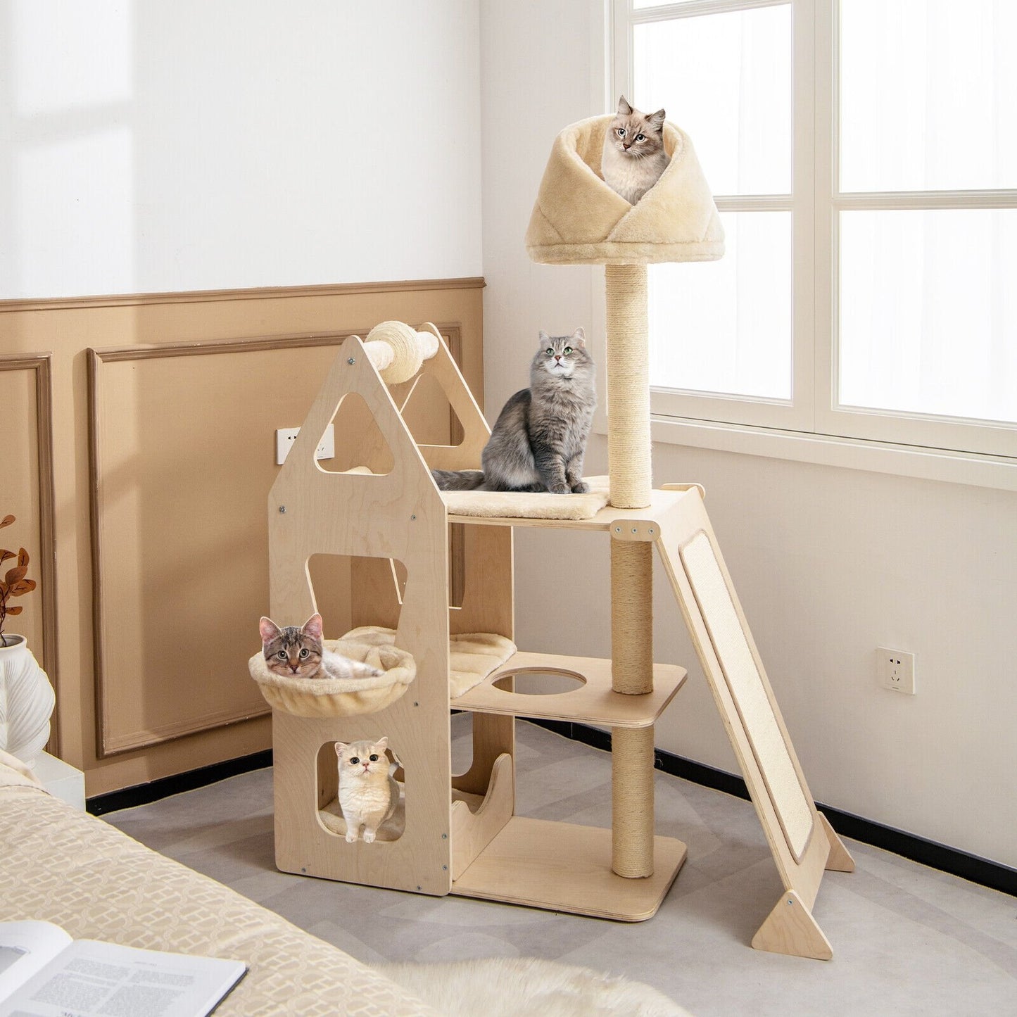 Multi-Level Cat Tree with Sisal Scratching Post, Beige Cat Trees Condos & Scratchers   at Gallery Canada