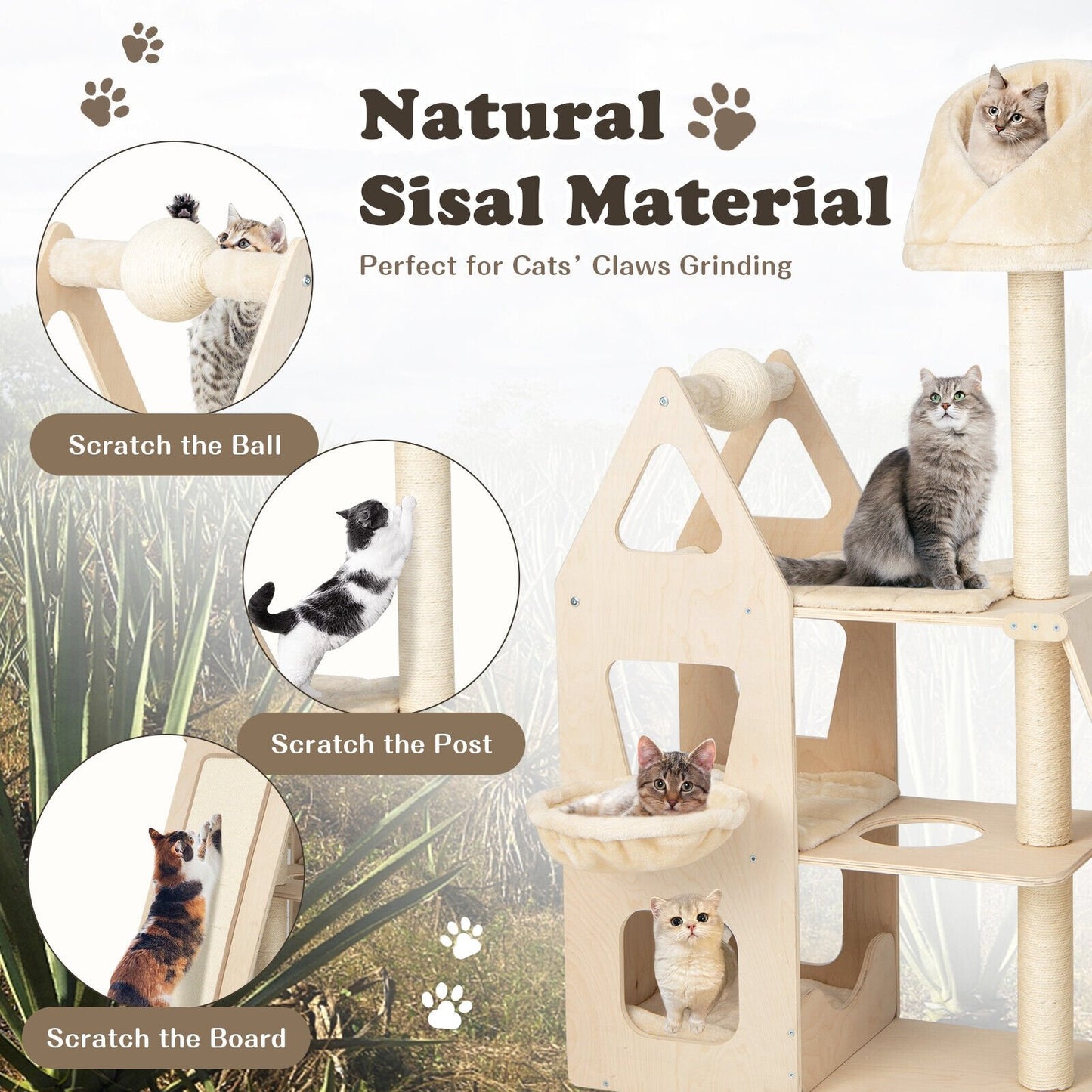 Multi-Level Cat Tree with Sisal Scratching Post, Beige Cat Trees Condos & Scratchers   at Gallery Canada