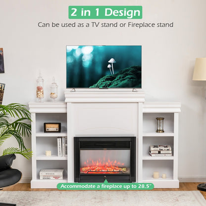 70 Inch Modern Fireplace Media Entertainment Center with Bookcase, White - Gallery Canada