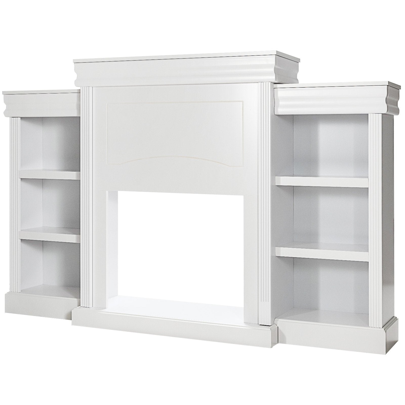 70 Inch Modern Fireplace Media Entertainment Center with Bookcase, White - Gallery Canada