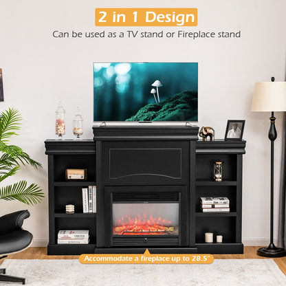 70 Inch Modern Fireplace Media Entertainment Center with Bookcase, Black Entertainment Centers & TV Stands   at Gallery Canada