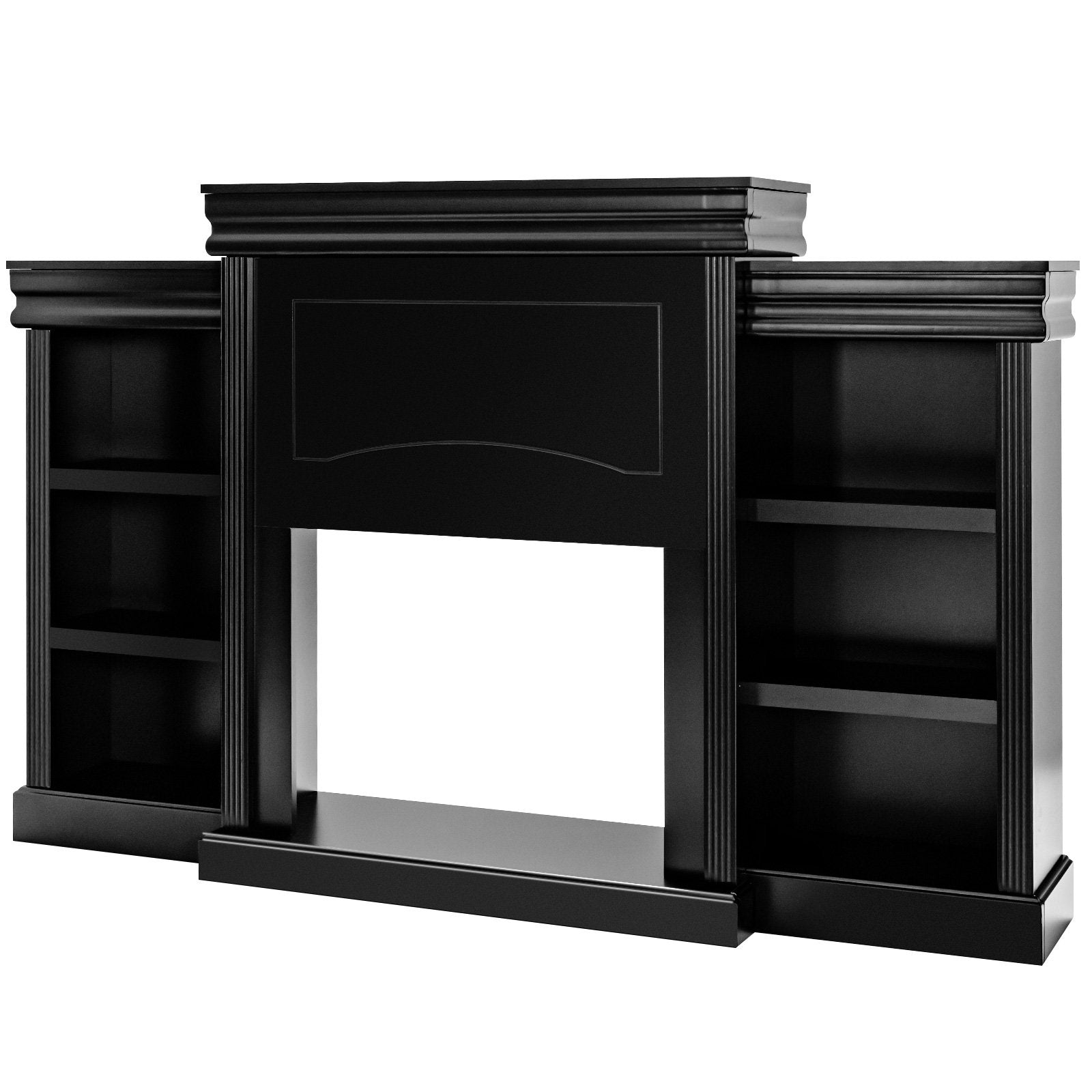 70 Inch Modern Fireplace Media Entertainment Center with Bookcase, Black Entertainment Centers & TV Stands   at Gallery Canada