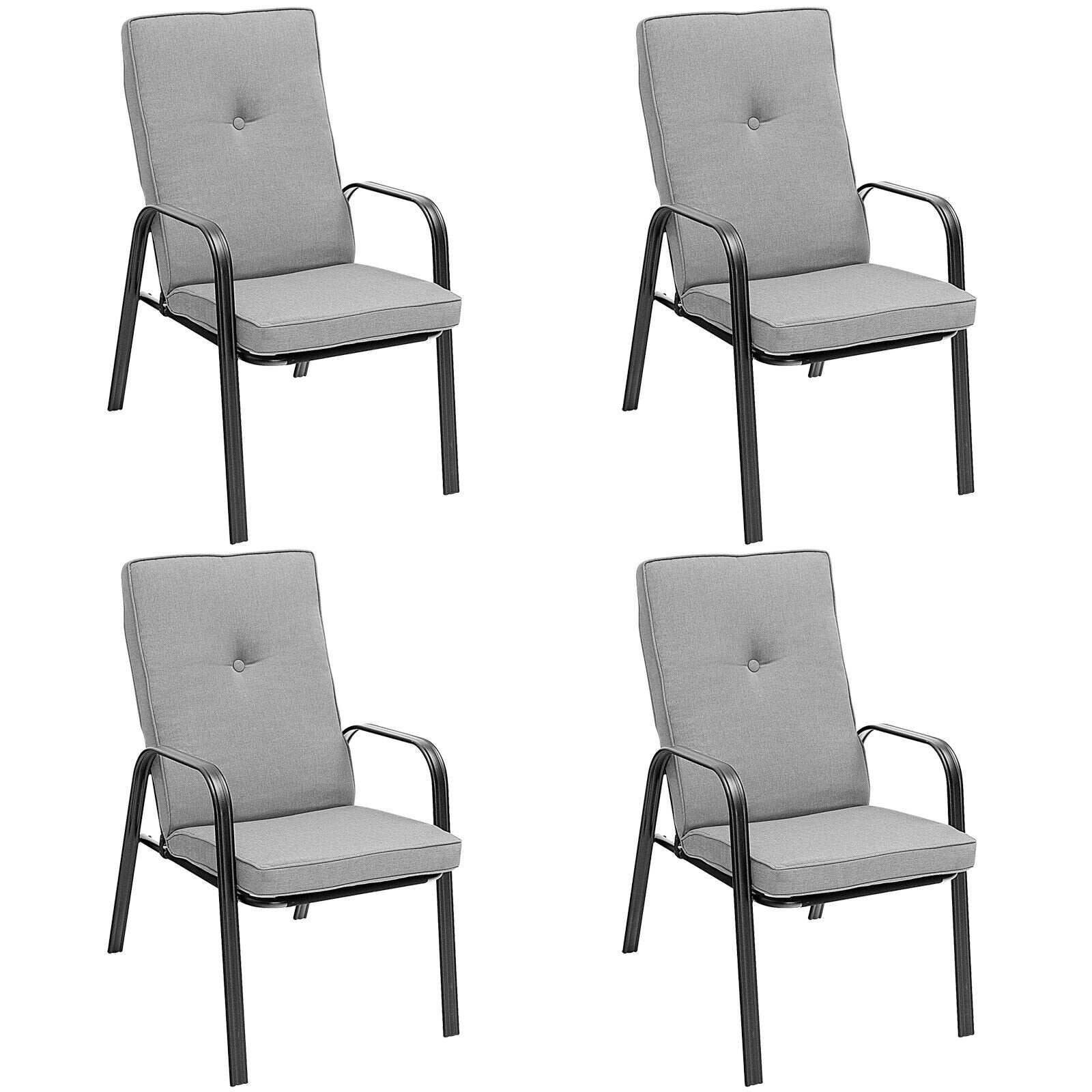 4 Patio Dining Stackable Chairs Set with High-Back Cushions, Gray Patio Dining Chairs   at Gallery Canada