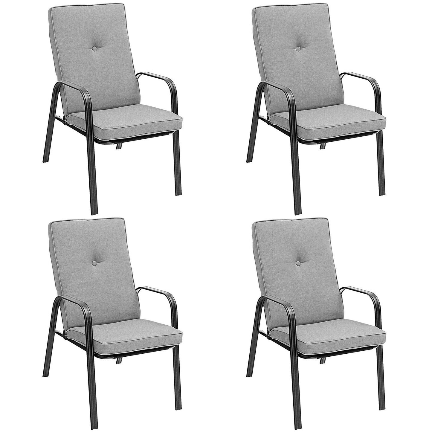 4 Patio Dining Stackable Chairs Set with High-Back Cushions, Gray Patio Dining Chairs   at Gallery Canada