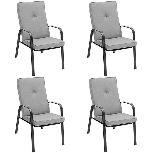 4 Patio Dining Stackable Chairs Set with High-Back Cushions, Gray - Gallery Canada