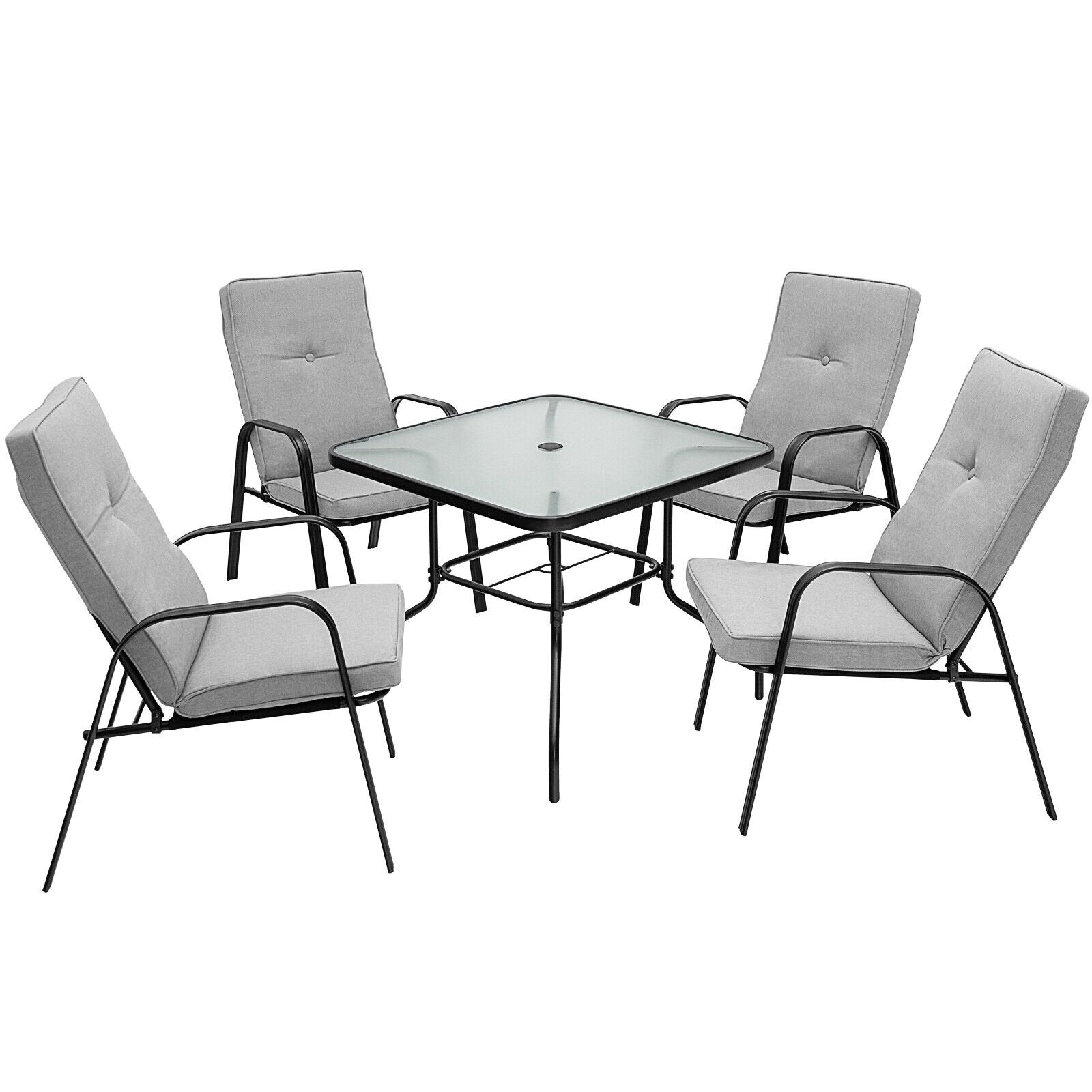 4 Patio Dining Stackable Chairs Set with High-Back Cushions, Gray Patio Dining Chairs   at Gallery Canada