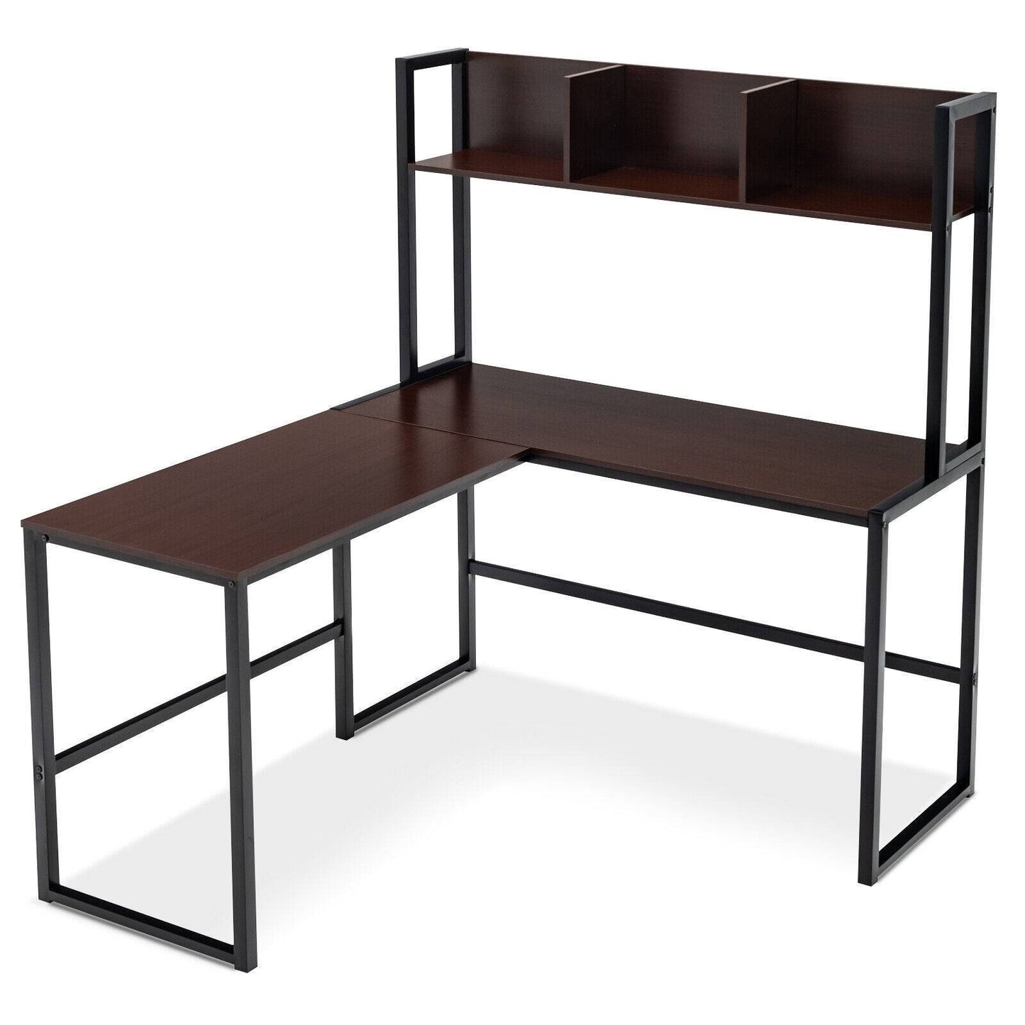 Reversible L-Shaped Corner Desk with Storage Bookshelf, Dark Brown L-Shaped Desks   at Gallery Canada