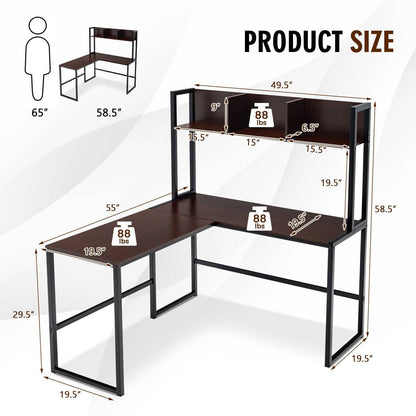 Reversible L-Shaped Corner Desk with Storage Bookshelf, Dark Brown L-Shaped Desks   at Gallery Canada