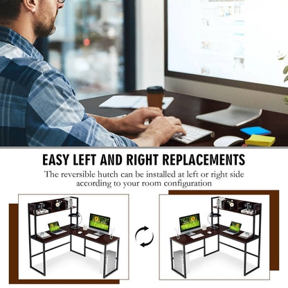 Reversible L-Shaped Corner Desk with Storage Bookshelf, Dark Brown L-Shaped Desks   at Gallery Canada