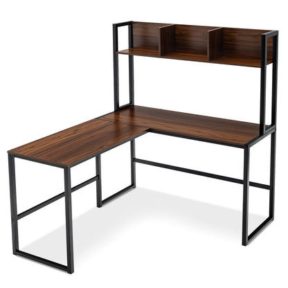 Reversible L-Shaped Corner Desk with Storage Bookshelf, Walnut L-Shaped Desks   at Gallery Canada