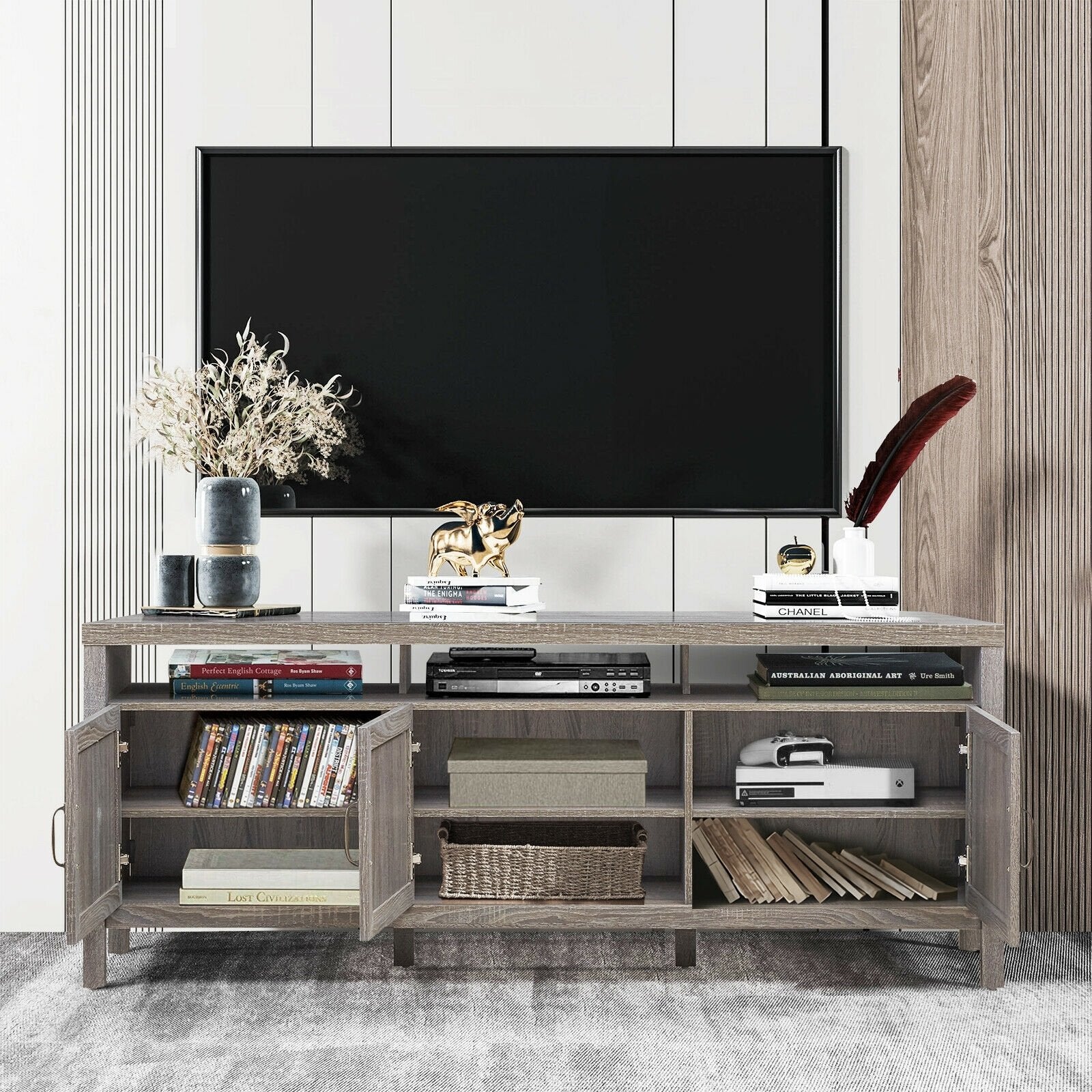 Universal TV Stand Entertainment Media Center for TV's up to 65 Inch, Gray Entertainment Centers & TV Stands   at Gallery Canada