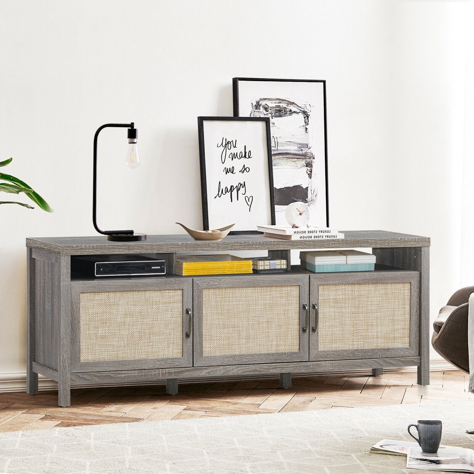 Universal TV Stand Entertainment Media Center for TV's up to 65 Inch, Gray Entertainment Centers & TV Stands   at Gallery Canada